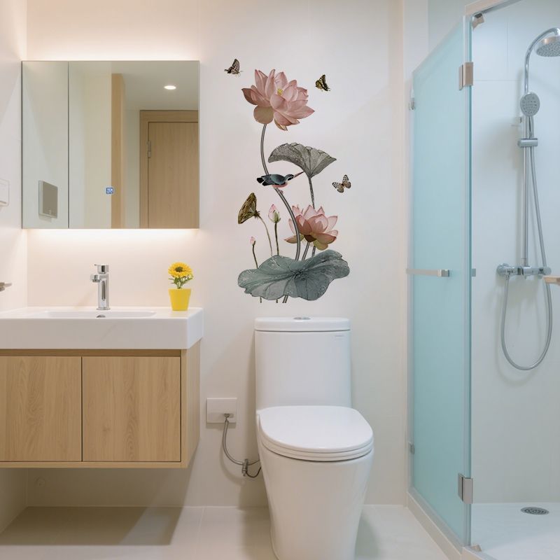 荷花莲花防水自粘卫生间浴室瓷砖遮丑遮瑕补洞装饰墙贴纸图案贴画