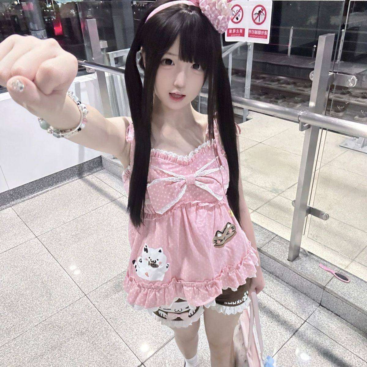 thumbnail for Japanese sweet and cute pink polka dot strawberry bow camisole, top soft and cute sweet girl summer kawaii