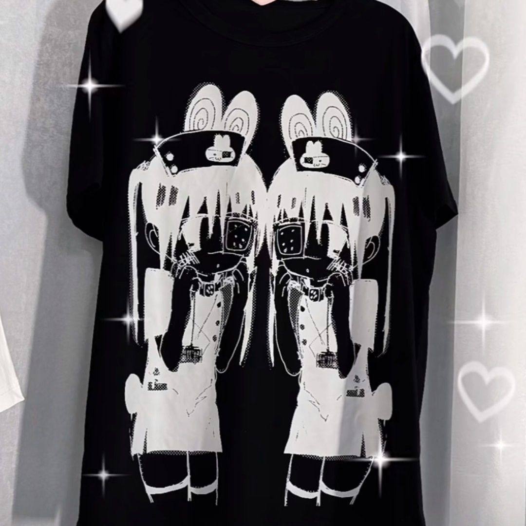 thumbnail for Cotton loose casual short sleeve house cute subculture two-dimensional print round neck pain t cute men's and women's tops summer