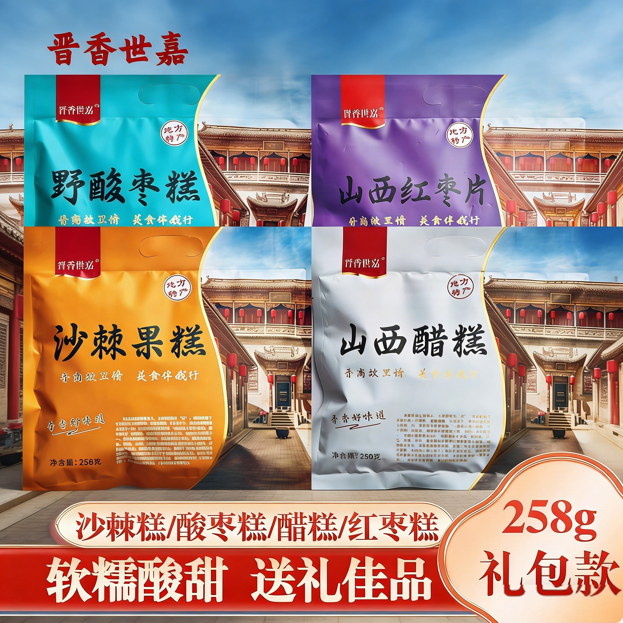 山西特产沙棘糕醋糕野酸枣糕红枣片休闲零食酸甜果脯蜜饯258g袋装