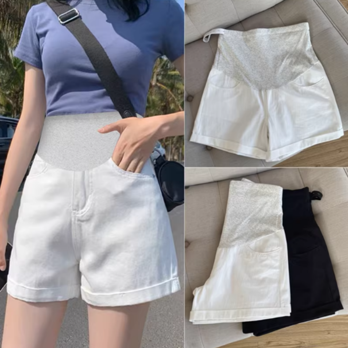孕妇夏薄款牛仔短裤三分裤子白色