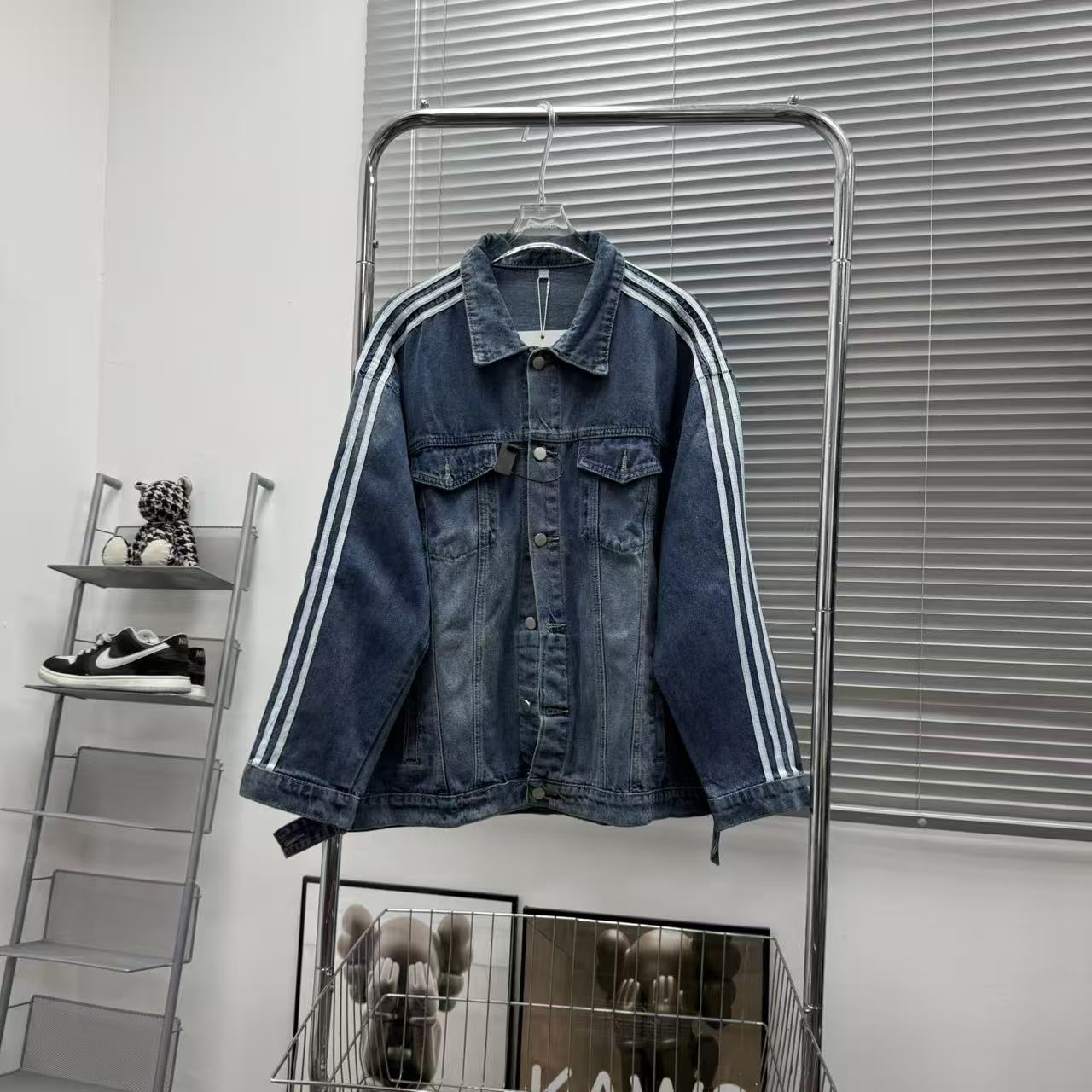 美式复古水洗重磅三条杠牛仔外套男女潮牌宽松bf情侣夹克