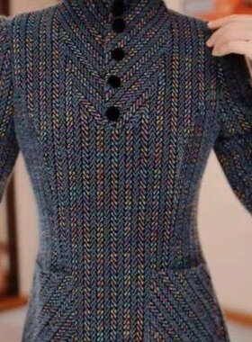 灰色条纹冬季加绒加厚修身显瘦遮肉连衣裙H5B257气质高雅大气时尚