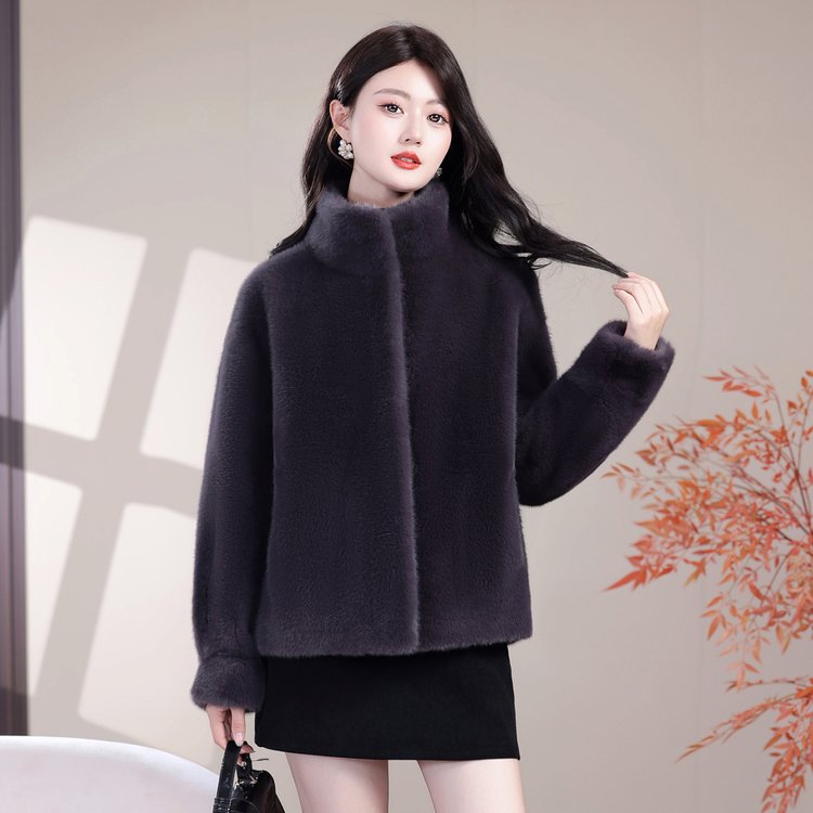 秋冬新款时尚洋气毛呢外套气质百搭妈妈装高贵拉链中年女士短款