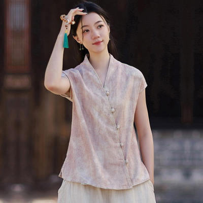 文艺女士亚麻背心文艺棉麻马甲宽松休闲百搭轻薄女装夏季衬衫T恤