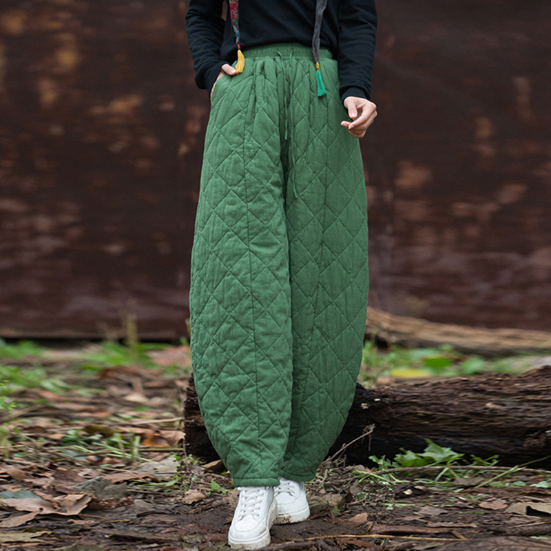 冬季棉麻女装新款原创阔腿裤复古哈伦长裤太极瑜伽夹棉保暖棉裤女