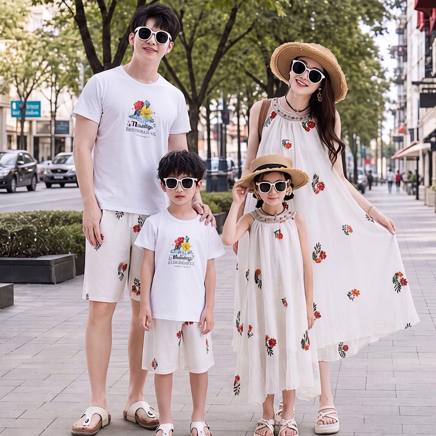 韩国亲子装连衣裙洋气短袖夏季新款薄款纯棉印花中长款母女裙子