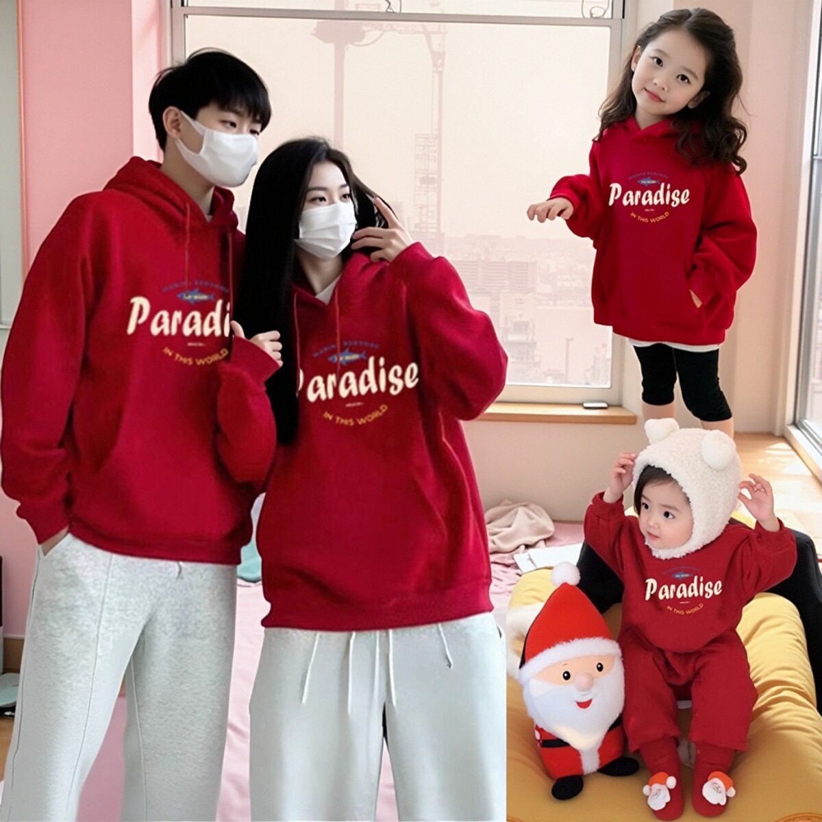 全家高端炸街一家三四口亲子装秋冬季婴儿红色加绒卫衣母子母女装,童装/婴儿装/亲子装,亲子装/亲子时装,淘宝优惠券,粉丝福利购,淘宝优惠卷