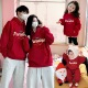 婴儿红色加绒卫衣母子母女装 全家高端炸街一家三四口亲子装 秋冬季