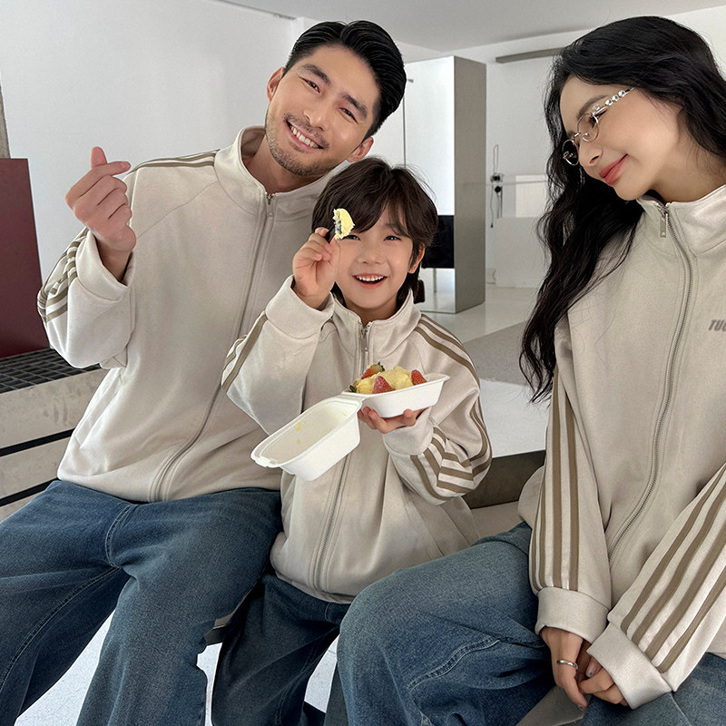 美式兄弟俩亲子装母女装炸街麂皮绒开衫外套秋冬季款休闲运动夹克