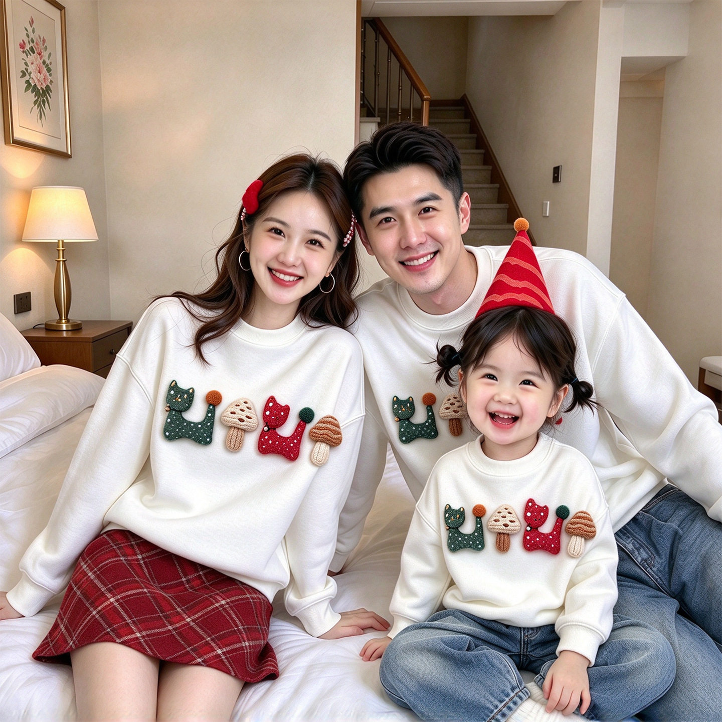 亲子装一家三口卡通幼儿园运动全家福服秋季母女母子卫衣四冬装