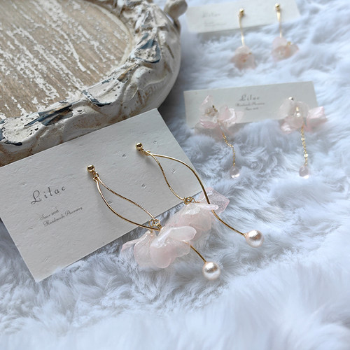 lilac手作 淡粉色浪漫邂逅 日系耳环超仙永生绣球花约会气质耳夾