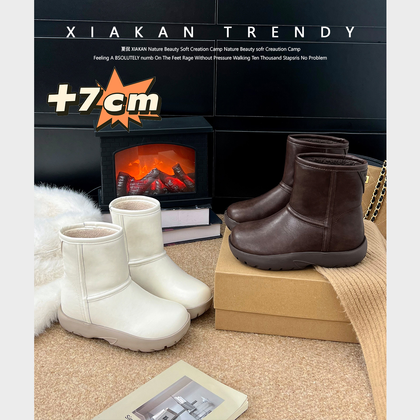 夏侃XIAKAN雪地靴冬季保暖棉鞋