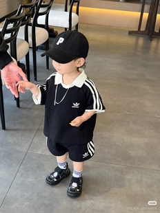 100%纯棉夏季新款帅气男女中小儿童宝宝潮牌短袖T恤+裤子两件套装