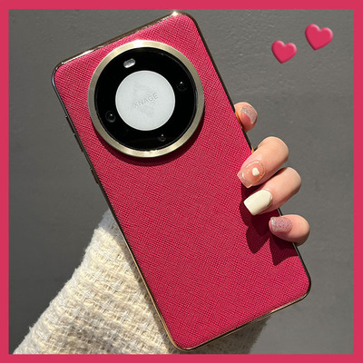 电镀十字纹玫红皮质x90pro手机壳
