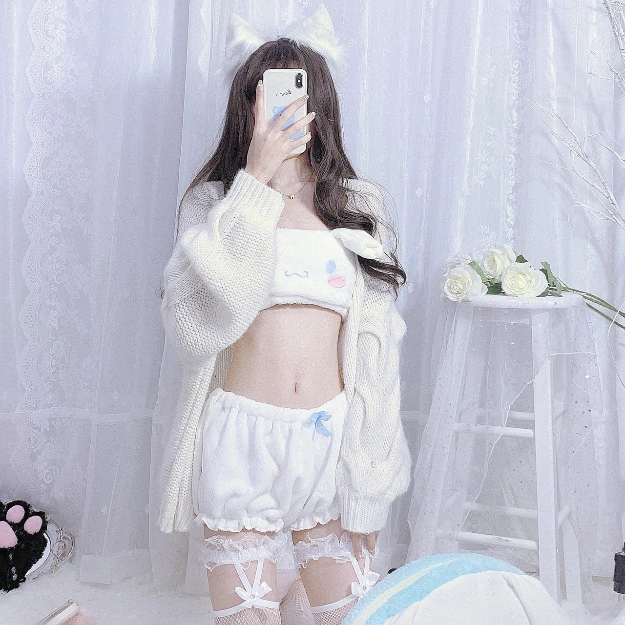玉桂狗睡衣少女内衣毛绒软萌吊带文胸卡通秋冬可爱萝莉居家服套装