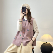 毛衣马甲女背心宽松上衣秋冬外穿针织开衫 新中式 国风唐装 纽扣马夹