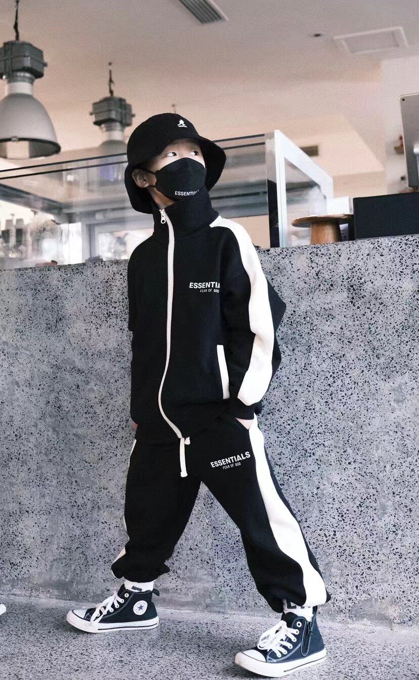 男童冬天加绒套装高街fog明线拉链外套儿童纯棉加厚运动裤