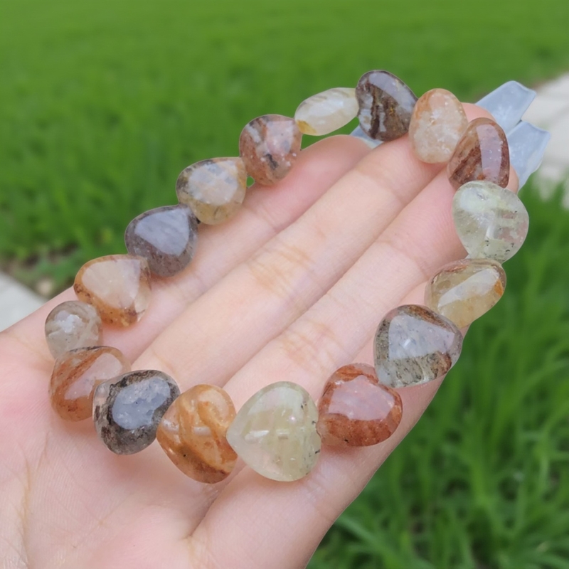 千层幽灵爱心单圈手链能量治愈小众精致配饰一物一图天然千层幽灵