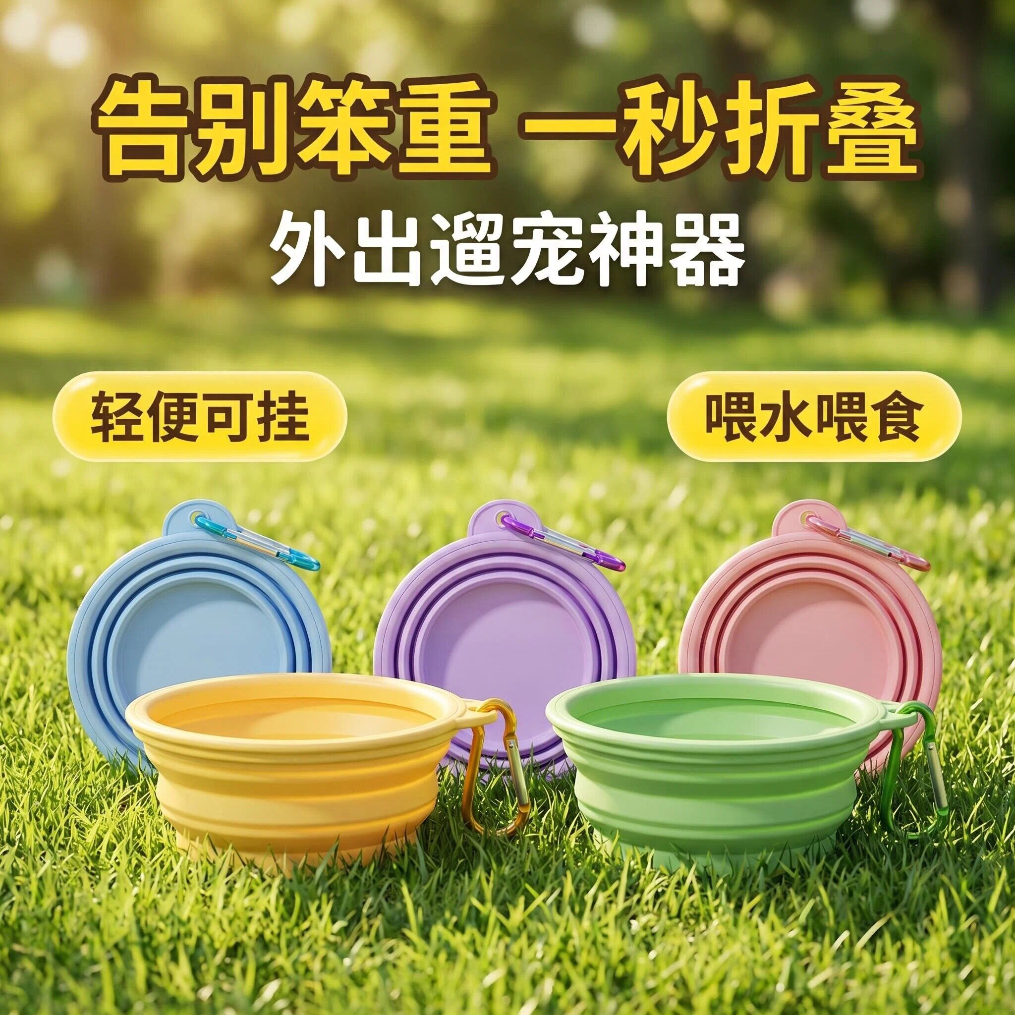 食品级折叠硅胶猫狗碗便携可挂