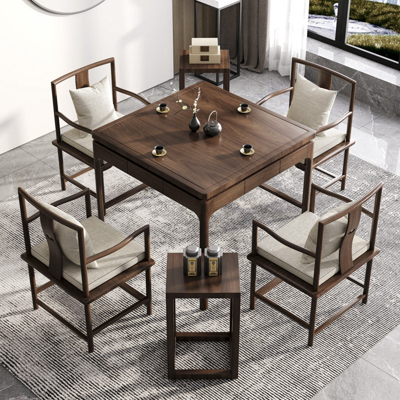 新中式掼蛋专用桌八仙桌实木正方形棋牌桌椅组合四方家用方桌餐桌