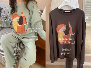 睡衣家居服套装 ibitbit亲肤绒德绒秋冬保暖圆领宽松休闲卫衣长裤