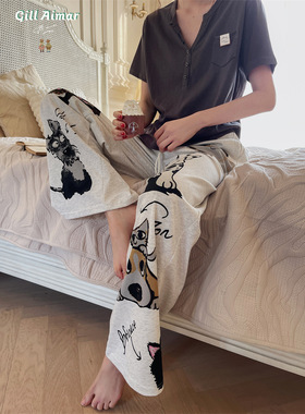 GillAimar原版小熊家正品春夏可爱酷狗狗T恤卫裤睡衣家居服套装女