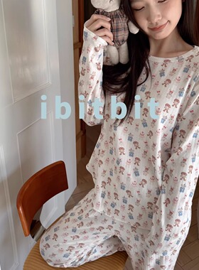 ibitbit可爱卡通家居服韩系睡衣套装可外穿针织打底女士长袖长裤