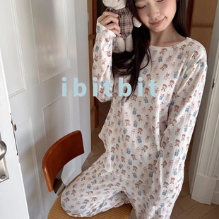 ibitbit可爱卡通家居服韩系睡衣套装可外穿针织打底女士长袖长裤