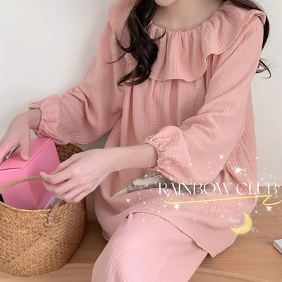 四季款法式复古荷叶边睡衣家居服