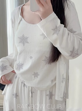 含胸垫家居服三件套雪花烫钻重工高版本高级感可外穿睡衣