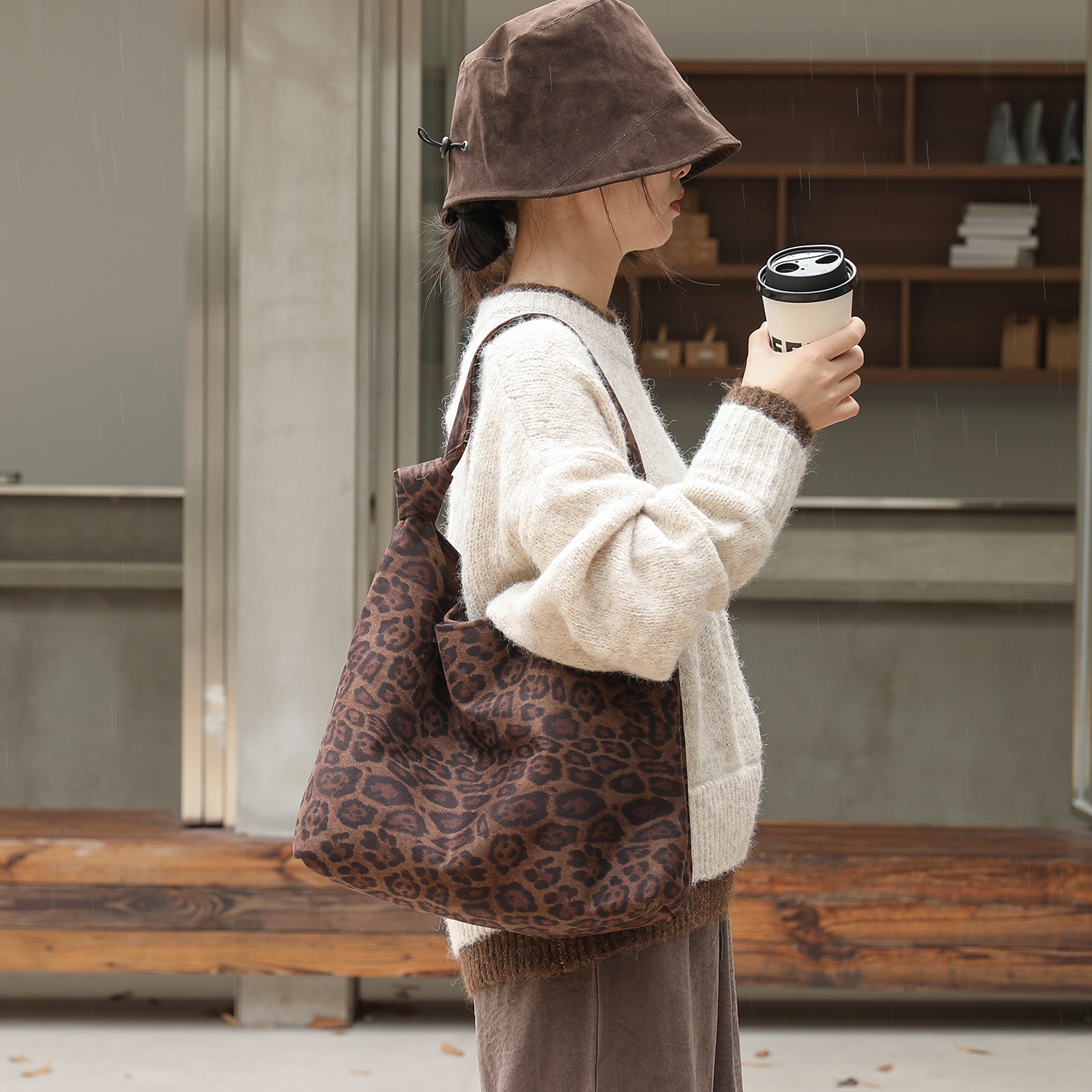 韩系时尚豹纹包女腋下单肩手提包