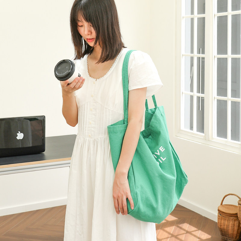韩式欧尼风~慵懒风帆布包女单肩手提袋环保购物袋大容量2024新款