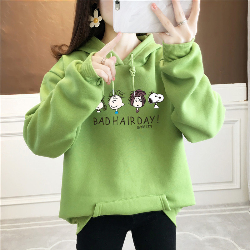 ins超火秋冬加绒加厚卫衣女大码宽松韩版bf慵懒风chic上衣外套潮