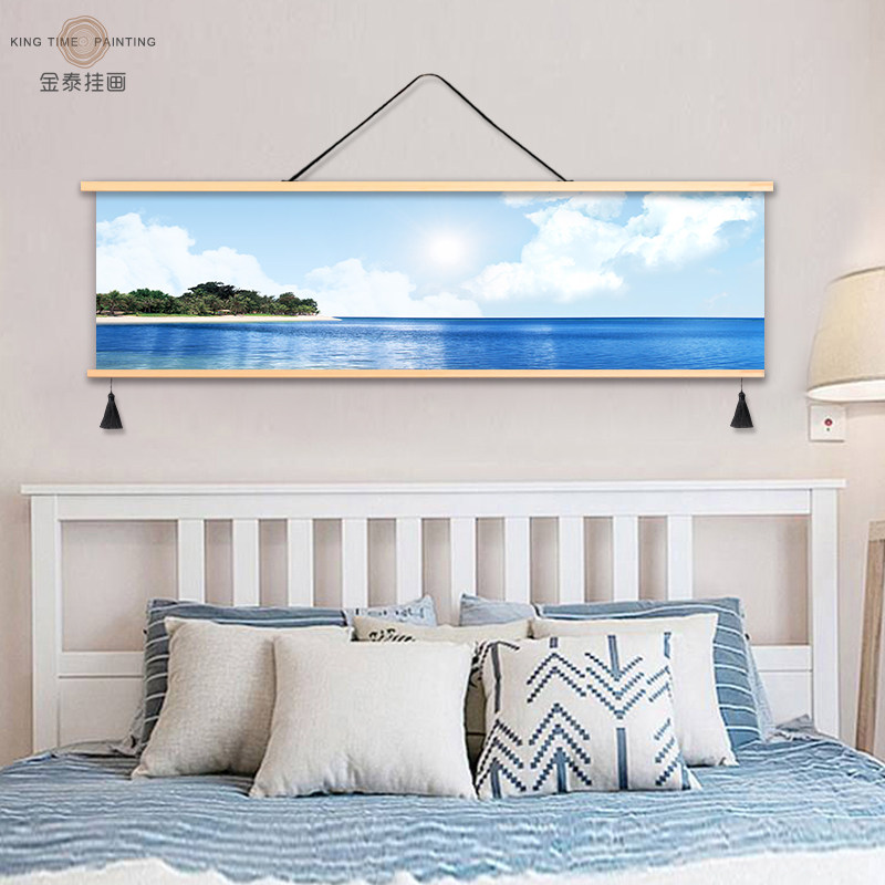 唯美海景蓝色城堡欧式风格长条挂布卧室床头装饰画墙布背景墙挂画