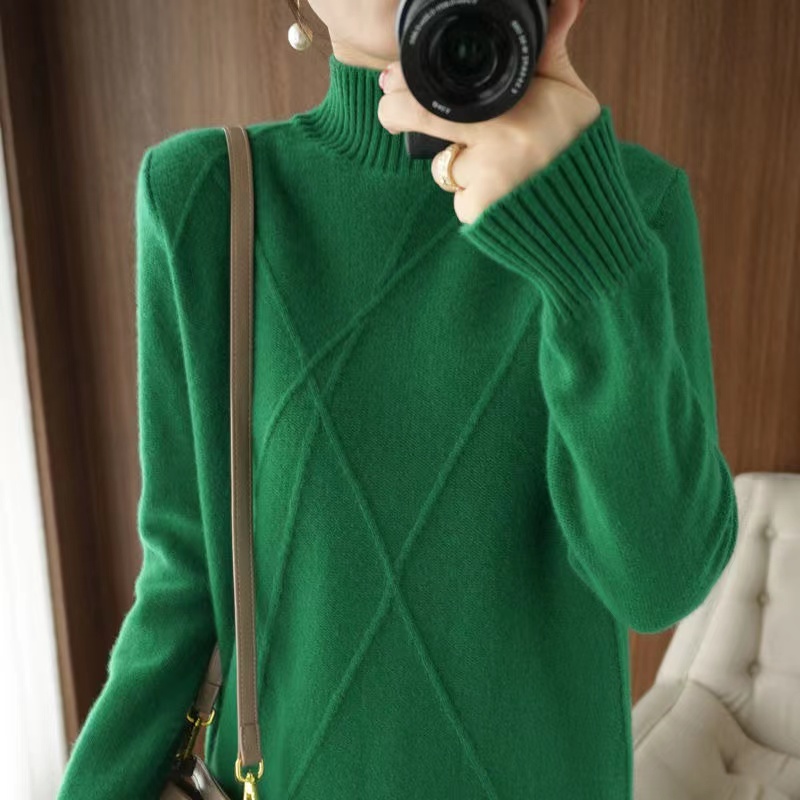 鄂尔多斯市100%纯羊绒衫女半高领