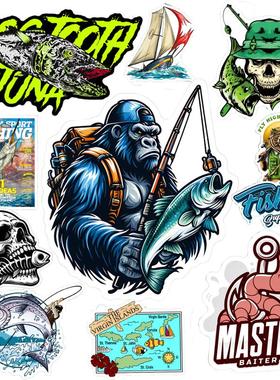 50张海钓帆船路亚钓鱼贴纸钓鱼爱好者行李箱钓箱饵盒装饰防水车贴