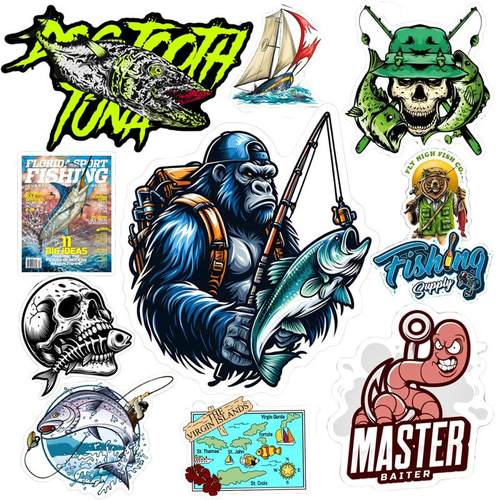 50张路亚钓鱼钓箱贴纸