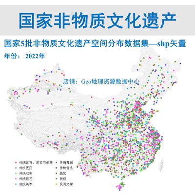 国家级非物质文化遗产空间分布数据集shp矢量arcgis出图2022