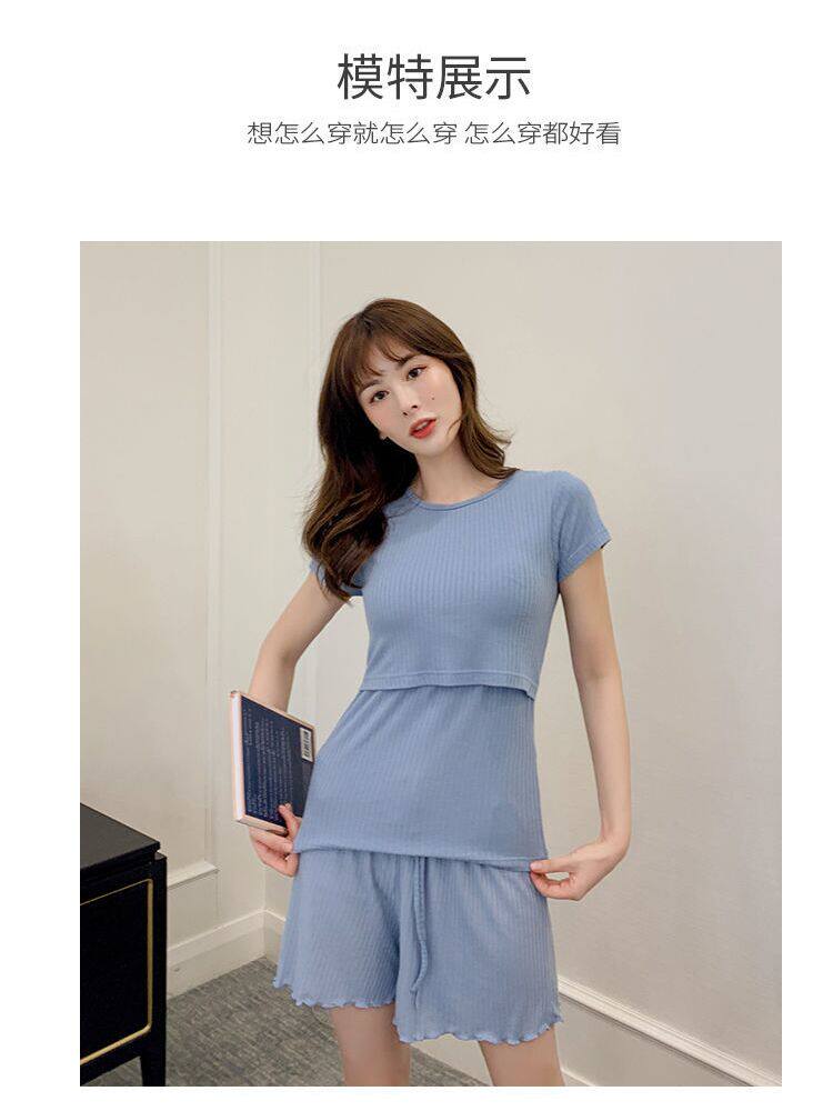 수유복 수유 반팔 티셔츠 티셔츠 정장 임산부 잠옷 여름용 얇은 산후 모유 수유 봄 가을 가정복