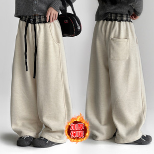 女童加绒加厚裤子冬装2025新款10大童直筒长裤12岁女孩糯米裤卫裤