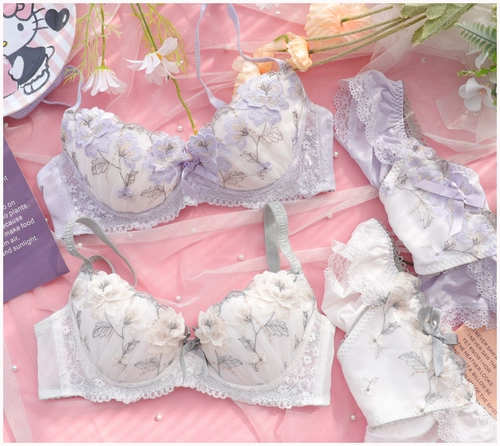Японский поддерживающий сексуальный подростковый бюстгальтер со стальными косточками, милый комплект, нижнее белье, с вышивкой