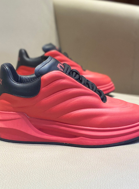 红色男鞋2025秋冬新款皮面内增高老爹鞋本命年加绒休闲运动板鞋男