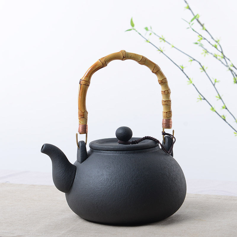 台湾石魂紫砂竹提梁功夫茶具