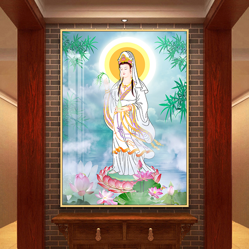 观世音菩萨画像普贤文殊佛像挂画