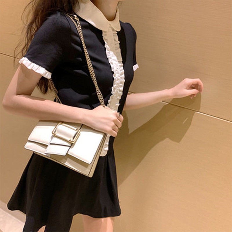2025夏季新款法式复古娃娃领连衣裙女智熏赫本小黑裙子遮肚子显瘦