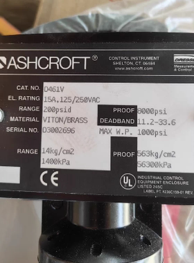 美国ASHCROFT雅斯科压力开关 D461V