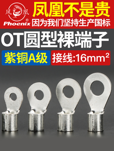 凤凰国标A级紫铜加厚OT冷压端子圆形裸端子铜接线端子铜线耳接头