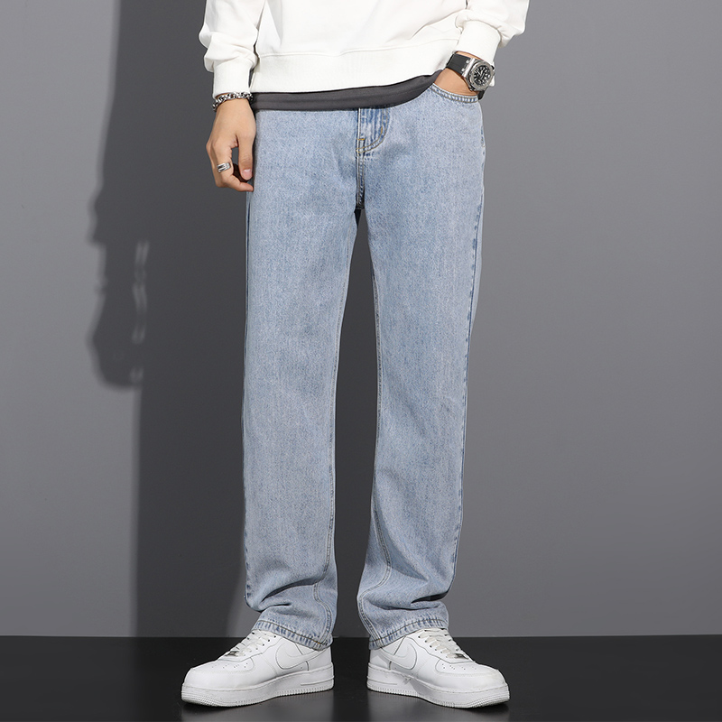 春秋浅蓝直筒牛仔裤男韩版长裤