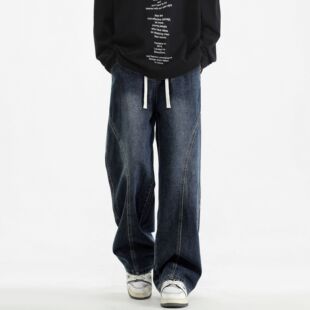 爆款弯刀牛仔裤男秋冬季宽松男士新款休闲裤长裤加绒直筒裤美式